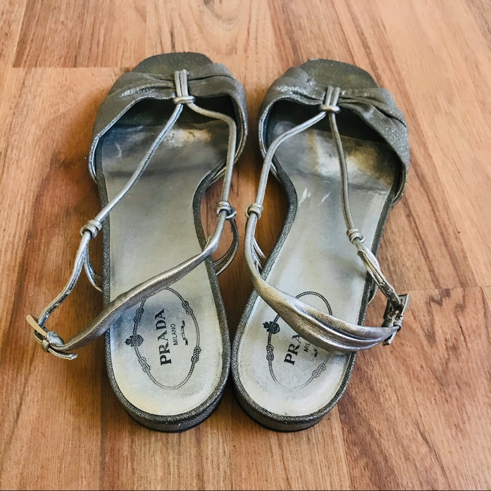 Prada Metallic Silver Slingback Flat Sandals - image 4